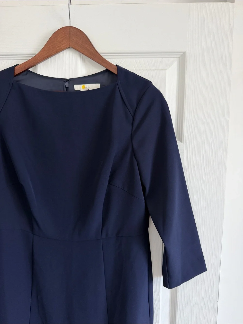 Boden Navy Blue Fit Flare Midi Dress 3/4 Sleeve Work Career Size 8L Long